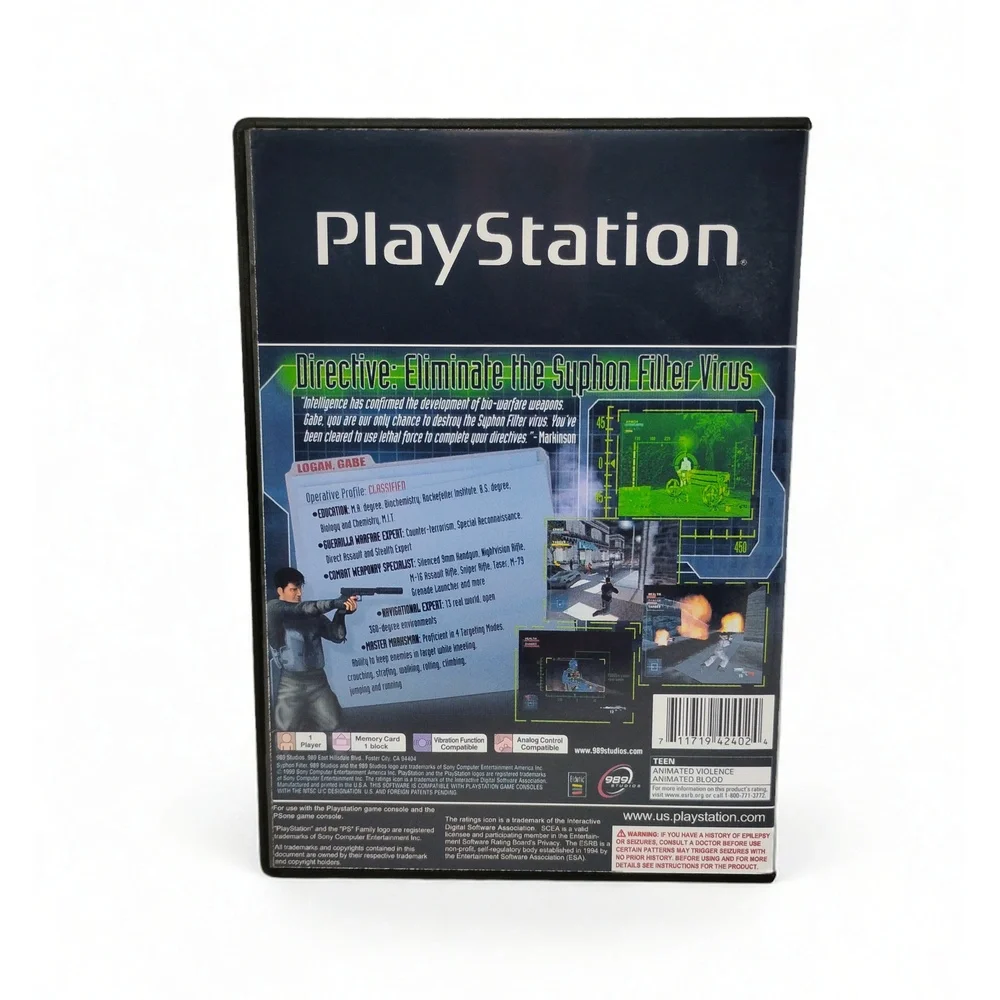 Syphon Filter Sony PlayStation 1 Game 1999 989 Studios Espionage Stealth 90s